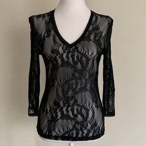 Women’s Top 3/4 sleeves. Transparent. Black colour, S size.